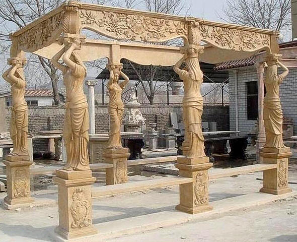 Statue Gazebo Ytacertine carved marble gazebo italian marble